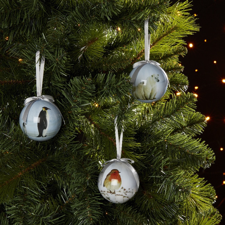 Glob Craciun model pinguin, 7.3 cm, bleu