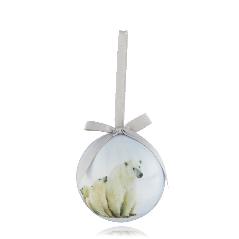 Glob Craciun model urs polar, 7.3 cm, alb