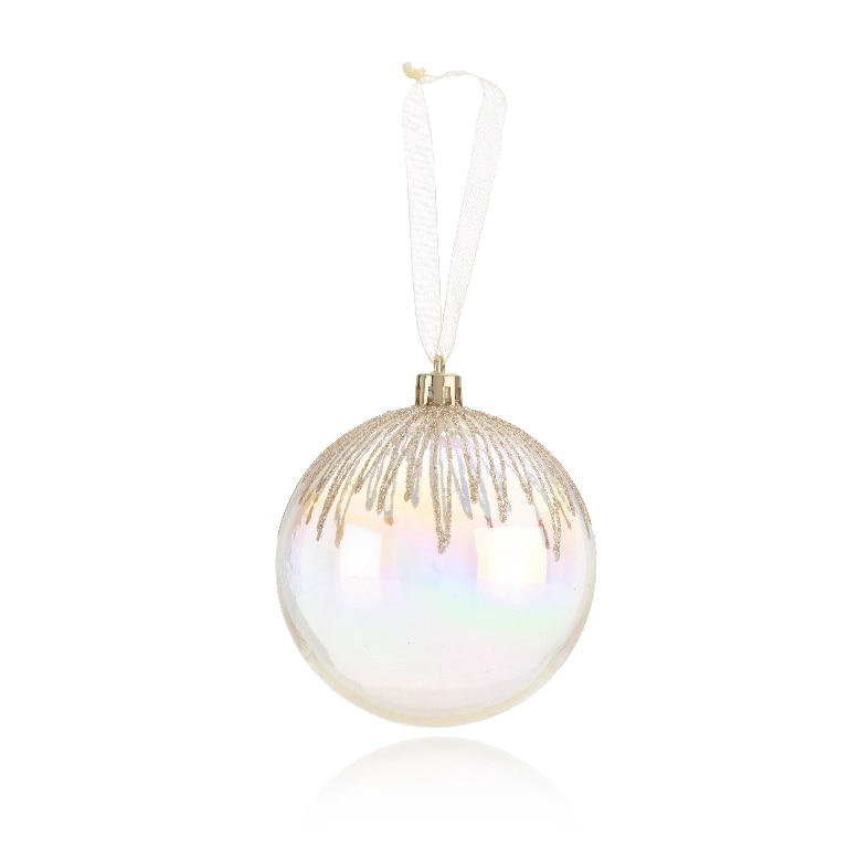 Glob Craciun, 8 cm, detalii aurii, alb sidefat