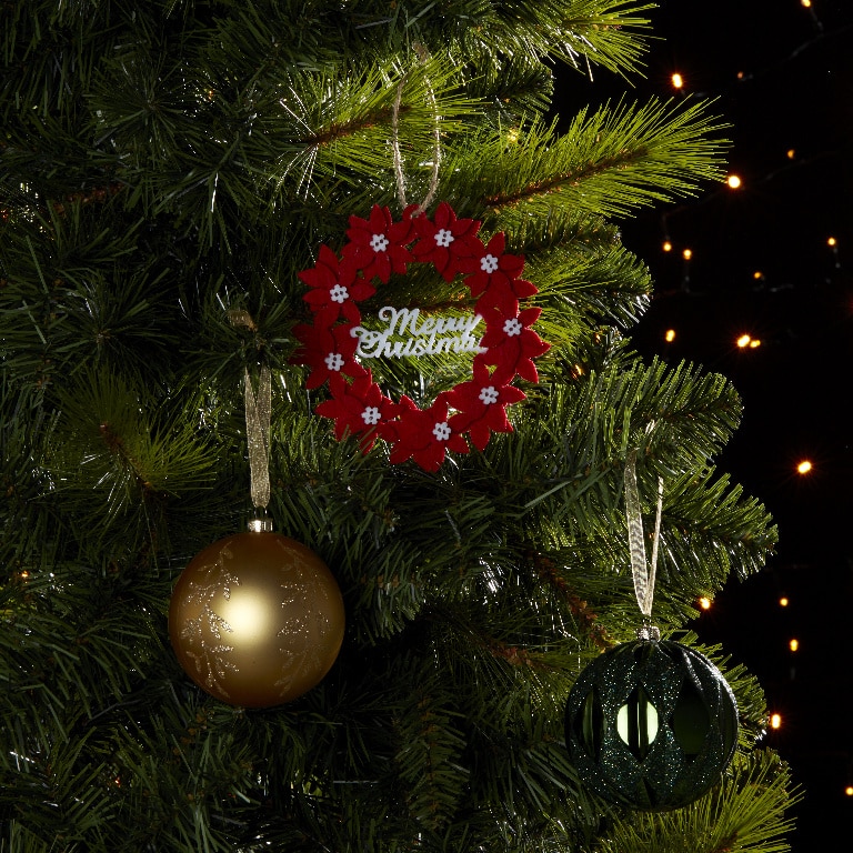 Decoratiune Coronita pentru brad craciun, textil, rosu/alb