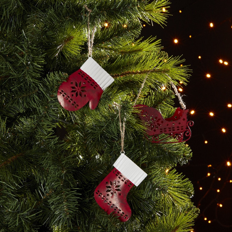 Decoratiune Sanie pentru brad Craciun, metal, rosu