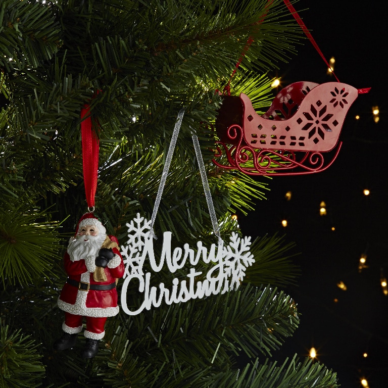 Decoratiune Sanie pentru brad Craciun, metal, rosu