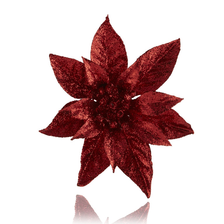 Decoratiune brad Poinsettia, 14 cm, rosu