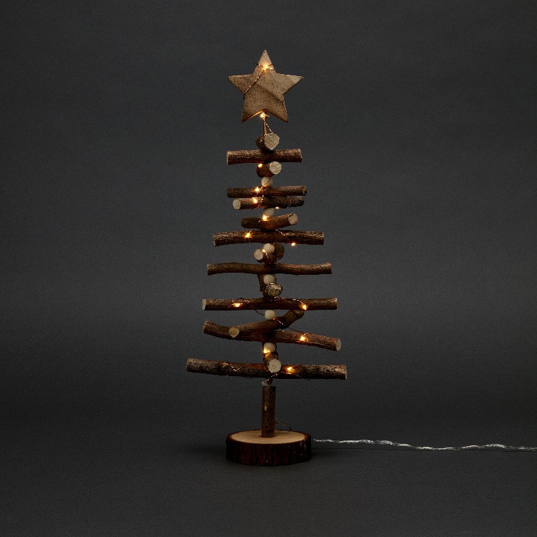 Decoratiune de masa LED Brad luminos, 45 cm, maro