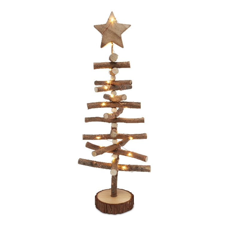 Decoratiune de masa LED Brad luminos, 45 cm, maro