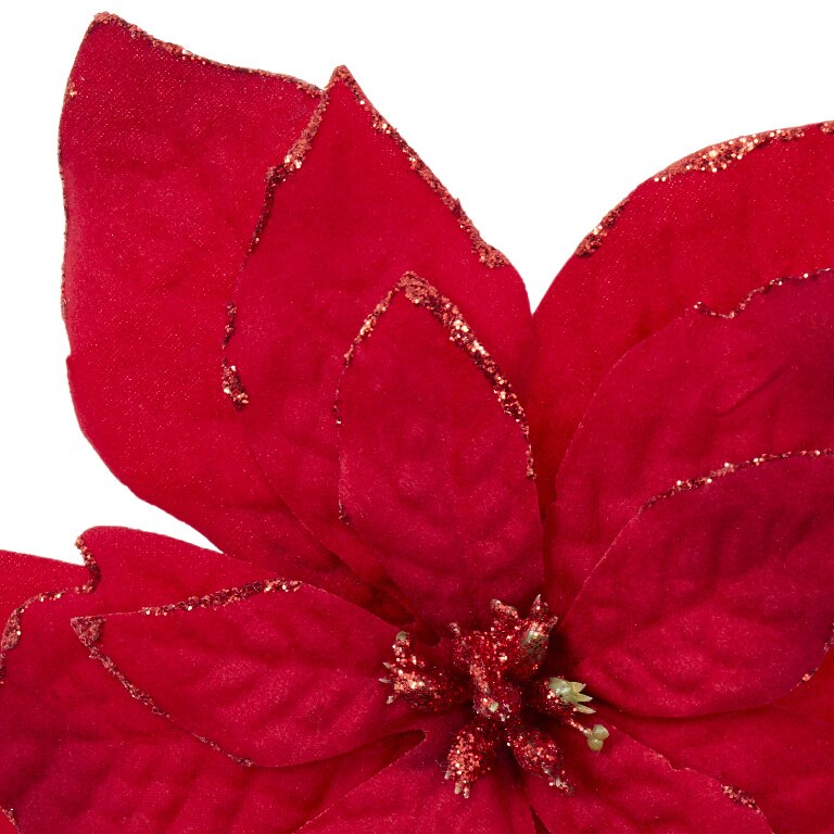 Decoratiune Floare Poinsettia pentru brad Craciun, 14 x 14 cm, plastic, rosu