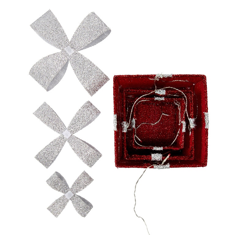 Set decorativ 3 cadouri 40 LED-uri, 25 cm, rosu, lumina alb cald