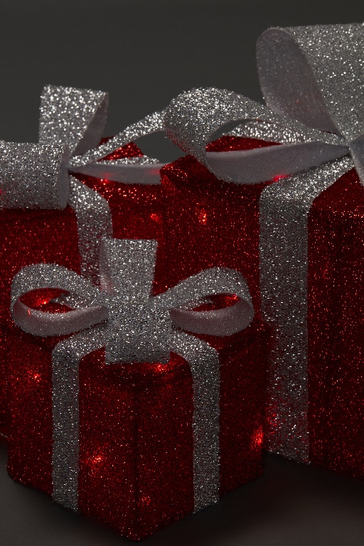 Set decorativ 3 cadouri 40 LED-uri, 25 cm, rosu, lumina alb cald