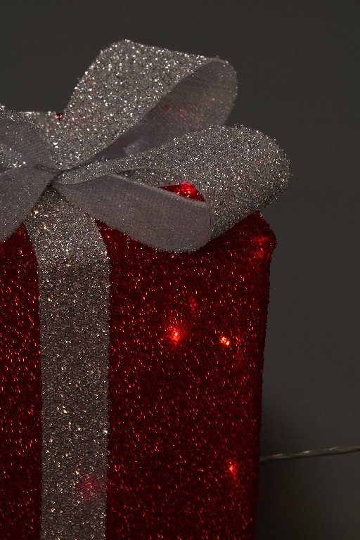 Set decorativ 3 cadouri 40 LED-uri, 25 cm, rosu, lumina alb cald