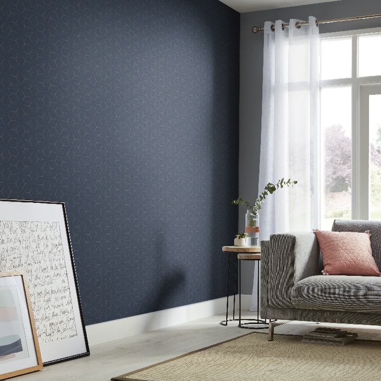 Tapet duplex, 0.53 x 10.05 m, auriu si albastru regal  Wanadou