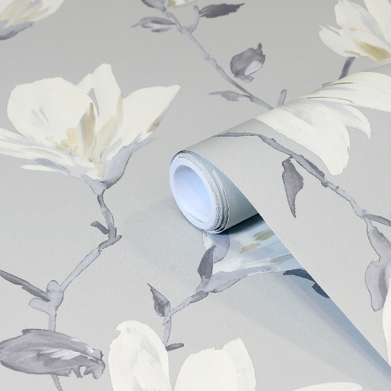 Tapet netesut, 0.53 x 10 m, gri, mat, model floral