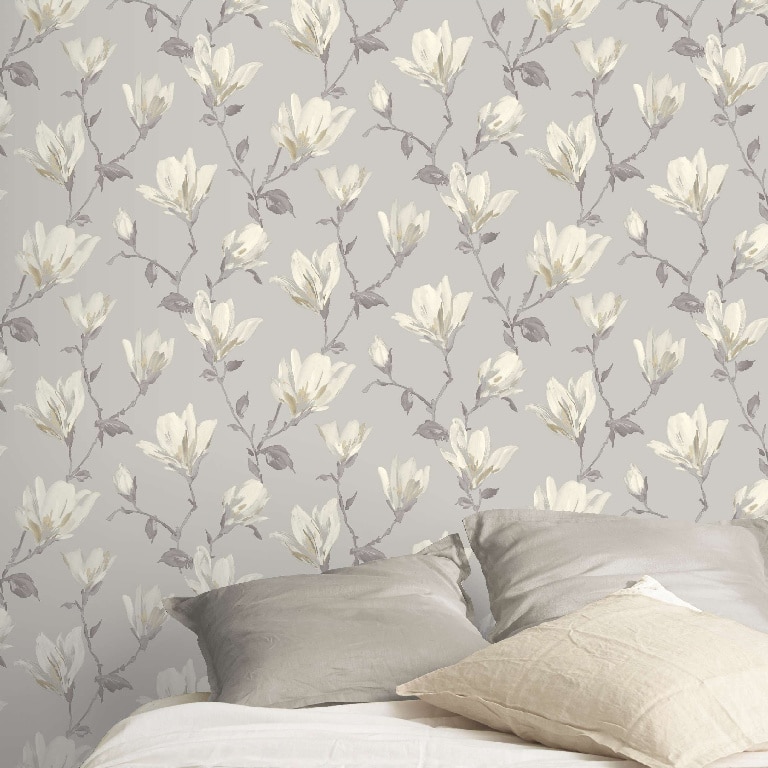 Tapet netesut, 0.53 x 10 m, gri, mat, model floral
