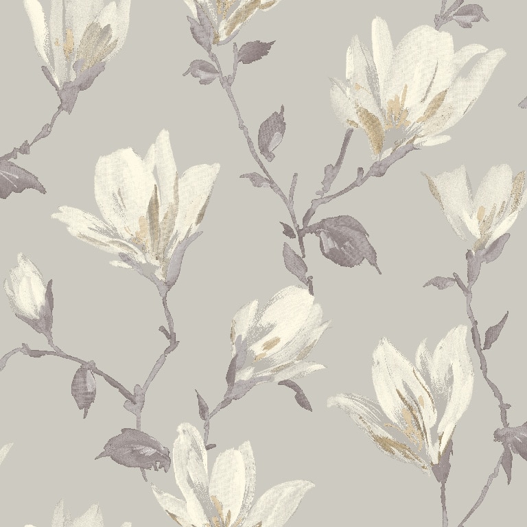 Tapet netesut, 0.53 x 10 m, gri, mat, model floral