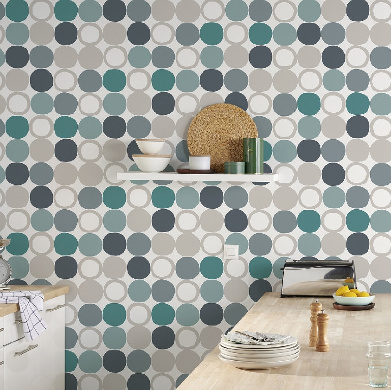 Tapet netesut, 0.53 x 10 m, verde, mat, geometric