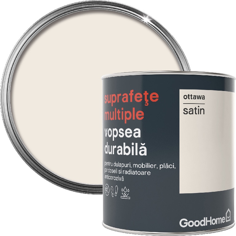 Vopsea decorativa suprafete multiple, interior, alb, satin, 750 ml • GoodHome