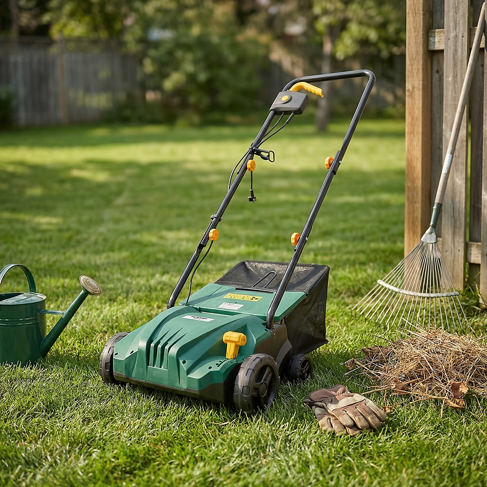 Scarificator aerator gazon FPRS1500, Electric, 1500W, latime de lucru 32 cm, sac colectare 28 L, verde-negru