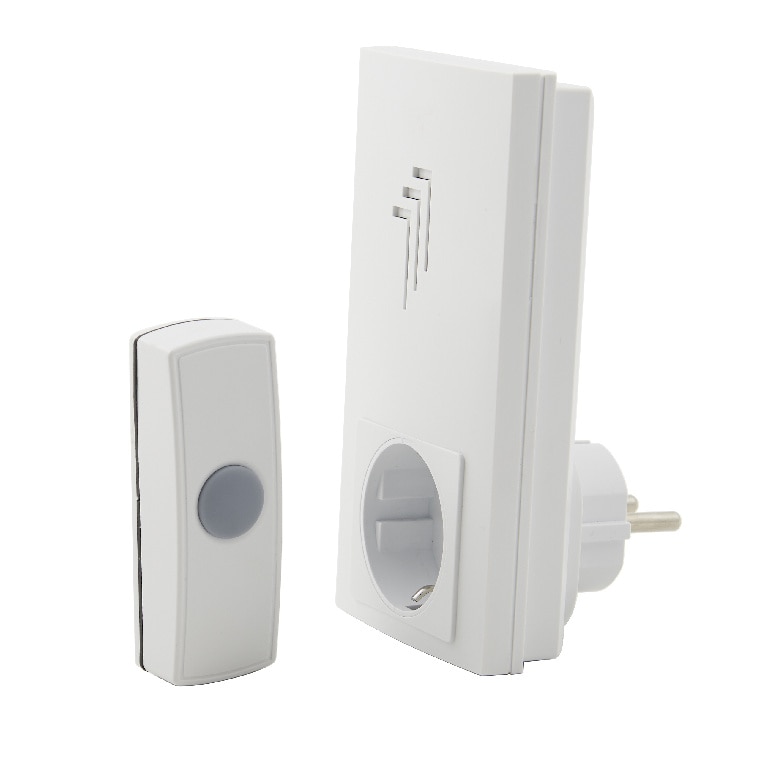 Kit Buton de sonerie 3 V si sonerie de usa cu stecar cu priza 230 - 240 V, IP44, alb 