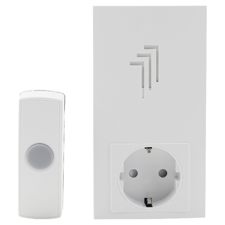 Kit Buton de sonerie 3 V si sonerie de usa cu stecar cu priza 230 - 240 V, IP44, alb 