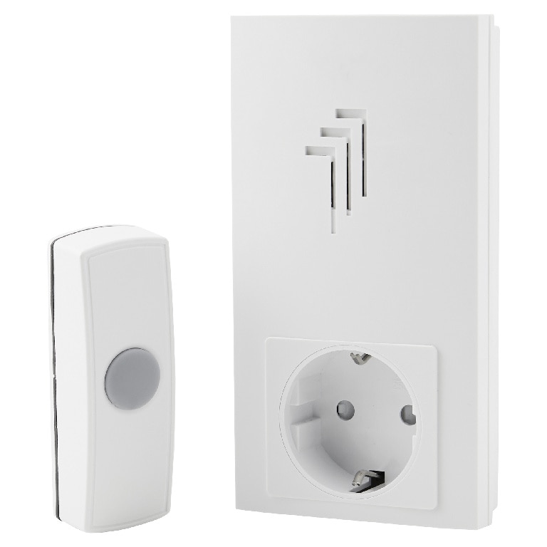 Kit Buton de sonerie 3 V si sonerie de usa cu stecar cu priza 230 - 240 V, IP44, alb 
