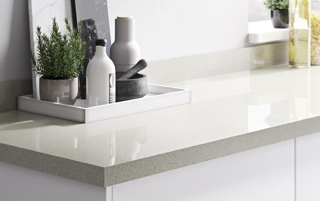 Blat de bucatarie GOODHOME, 300 x 62 x 3.8 cm, PAL, alb cu sclipici