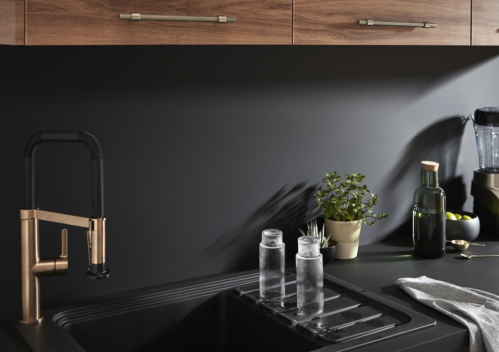 Panou bucatarie, negru, alb,  200 x 60 cm x 3 mm, hartie si rasina GoodHome Berberis