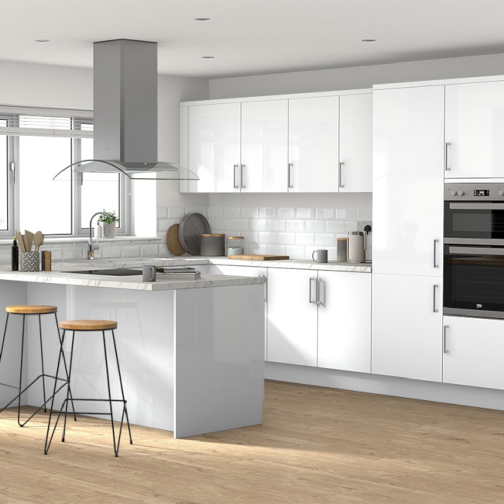 Front usa GOODHOME Alisma, MDF, 60 x 100 x 1.8 cm, alb lucios