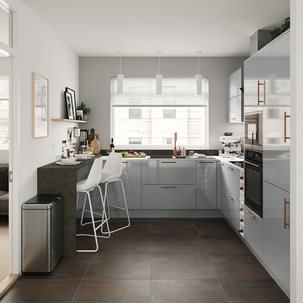Front usa GOODHOME Alisma, MDF, 50 x 90 x 1.8 cm, gri deschis lucios