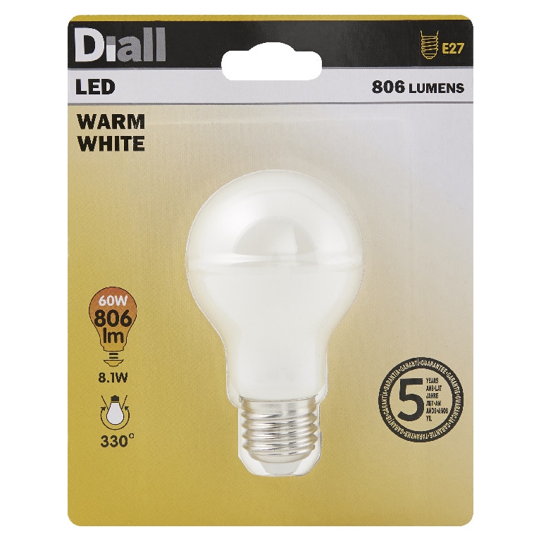 Bec LED, E27, 60 W, 2700 K, sticla alba • Diall
