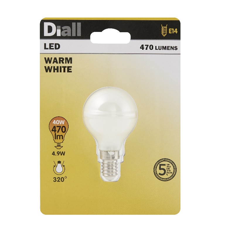 Bec LED, E14, 40W, 2700K, sticla alba, model mini-sfera • Diall