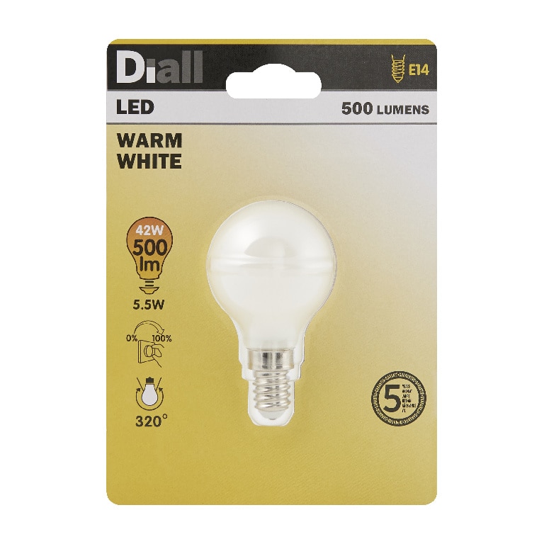 Bec LED, E14, 42W, 2700K, sticla alba, model mini-sfera • Diall