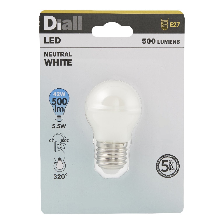 Bec LED, E27, 60W, 4000K, sticla alba, model mini-sfera • Diall