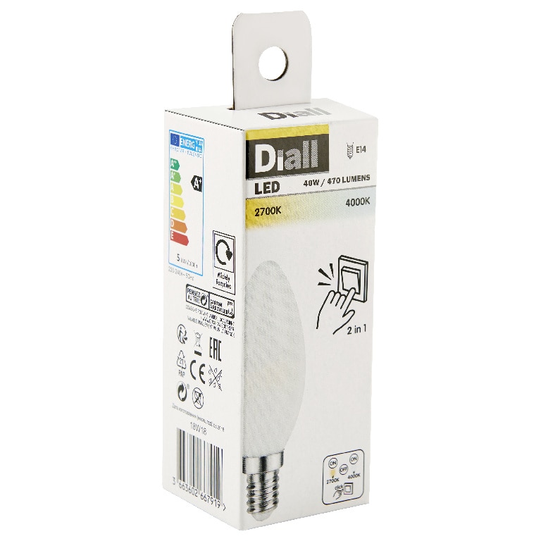 Bec LED, E14, 40W, 2700K/4000K, sticla, model lumanare • Diall