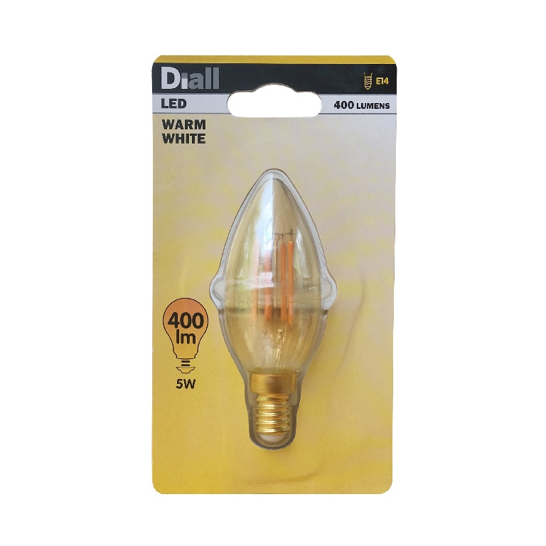 Bec LED, E14, 35W, 1800K, sticla clara, model lumanare • Diall