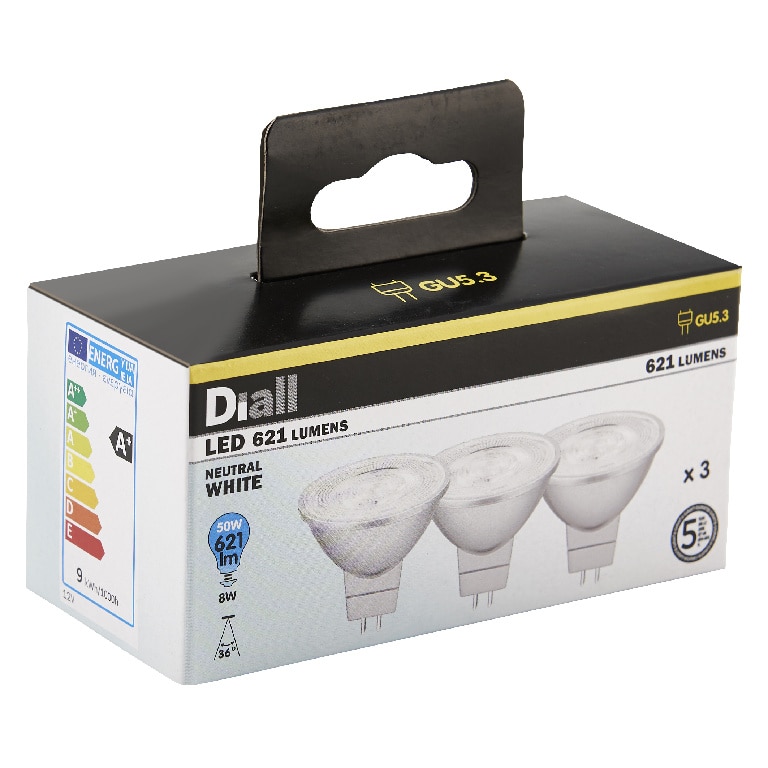 Set 3 becuri LED DIALL, GU10, 8W, 4000K