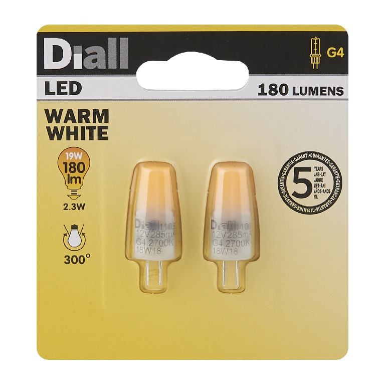 Set 2 becuri LED, G4, 19W, 2700K, forma capsula  Diall