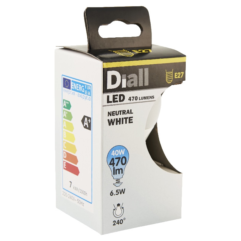 Bec LED, E27, 40 W, 4000 K, plastic • Diall