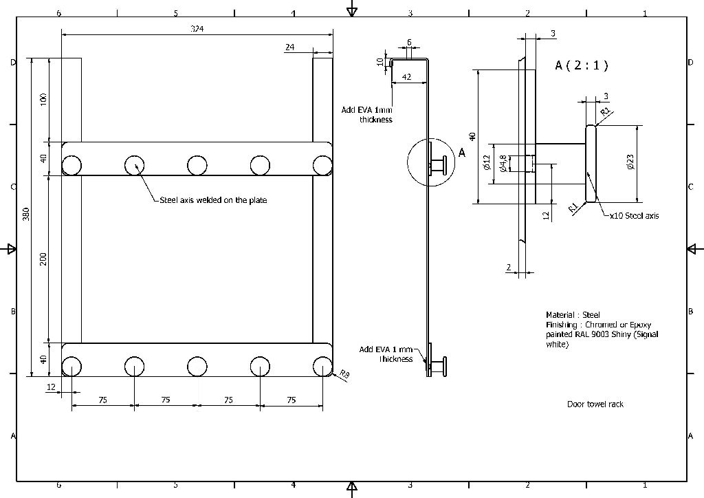 Suport agatatori pentru usa GOODHOME Koros, 38 x 32.4 x 4.6 cm, otel, crom, 10 carlige