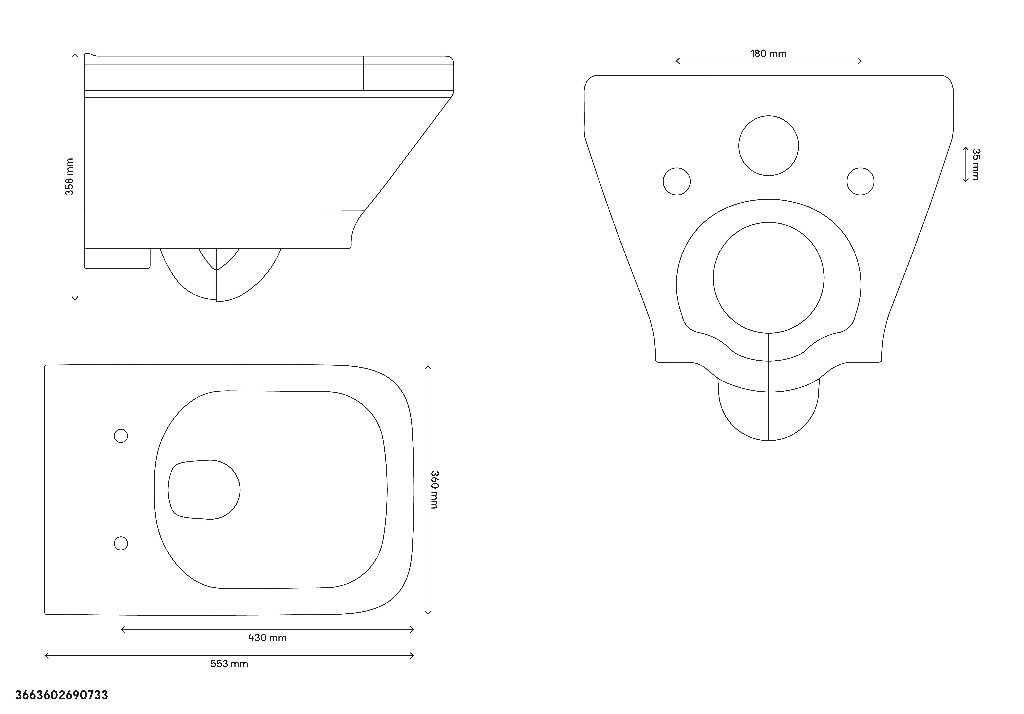 Vas WC suspendat GOODHOME Teesta, ceramica, 36 x 55.3 x 36 cm, capac SoftClose, alb