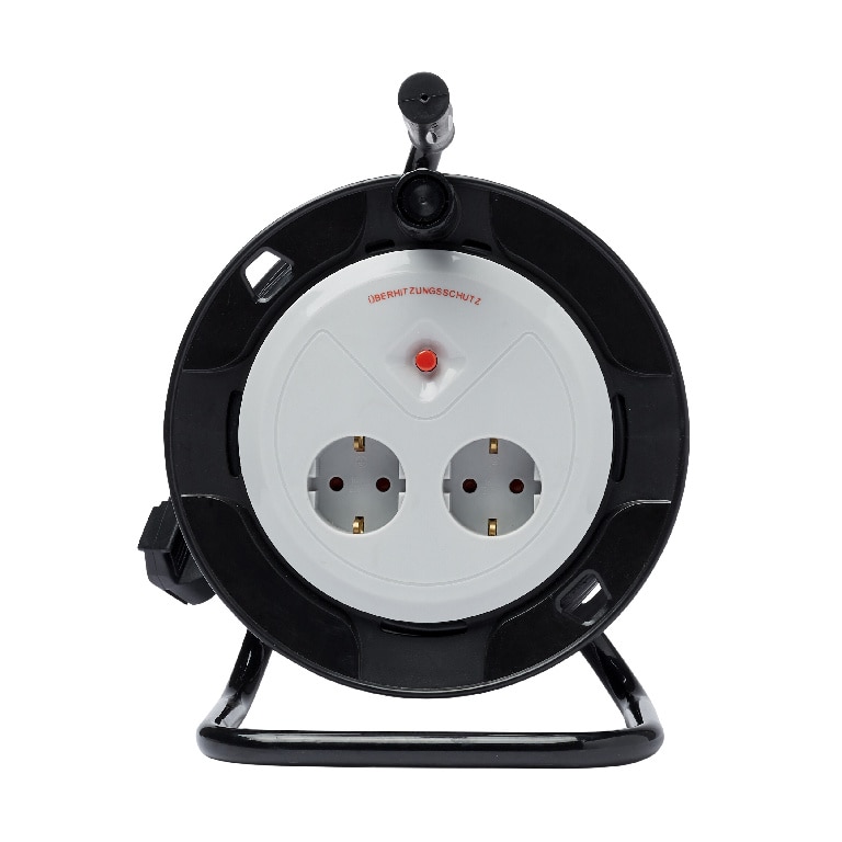 Prelungitor pe tambur 2 prize, 16A 15 m, negru/gri