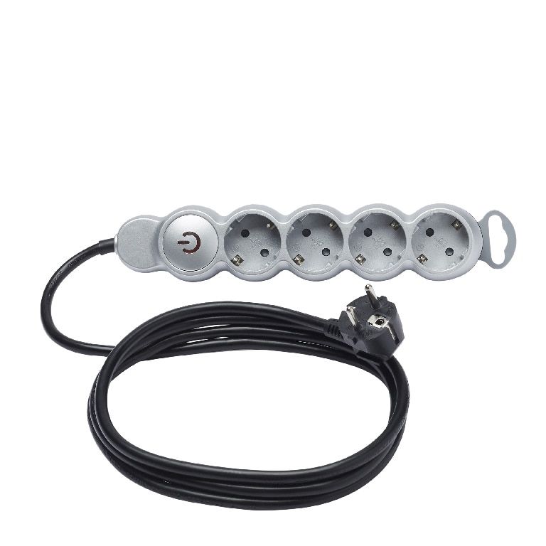 Prelungitor 4 prize, cu fixare pe perete, gri, 16 A, 1.5 mmp x 2 m  Diall
