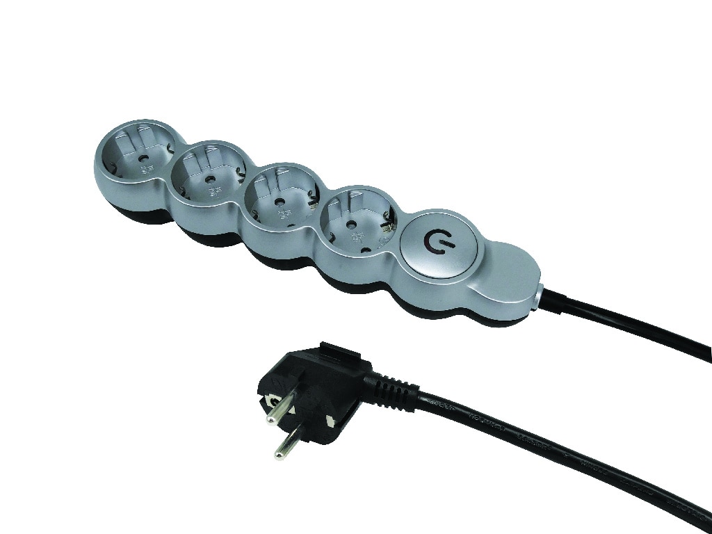 Prelungitor 4 prize, cu fixare pe perete, gri, 16 A, 1.5 mmp x 2 m  Diall