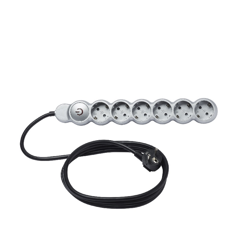 Prelungitor 6 prize, cu comutator, gri, 16 A, 1.5 mmp x 2 m  Diall