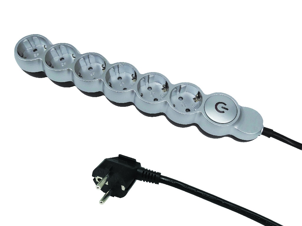 Prelungitor 6 prize, cu comutator, gri, 16 A, 1.5 mmp x 2 m  Diall