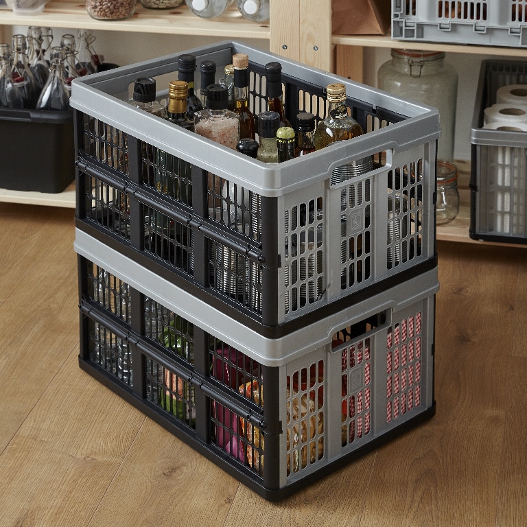 Ladita plastic pliabila, 530 x 370 x 270 mm, 45 l, neagra/gri 