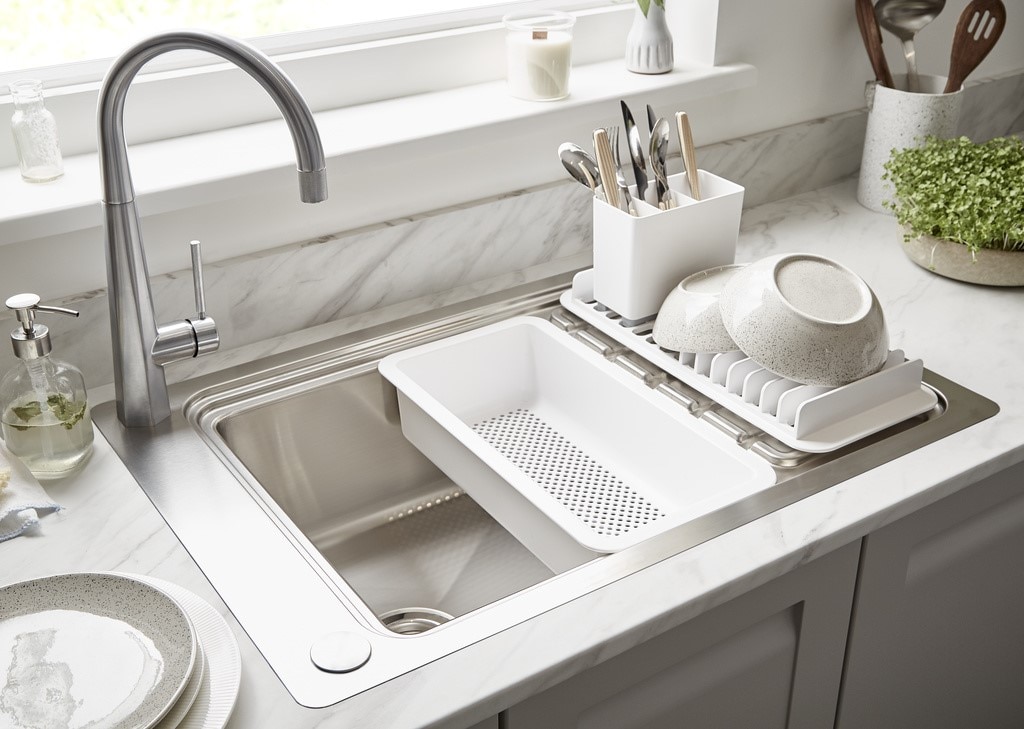 Chiuveta bucatarie GOODHOME Romesco, 1 cuva, picurator reversibil, accesorii, inox