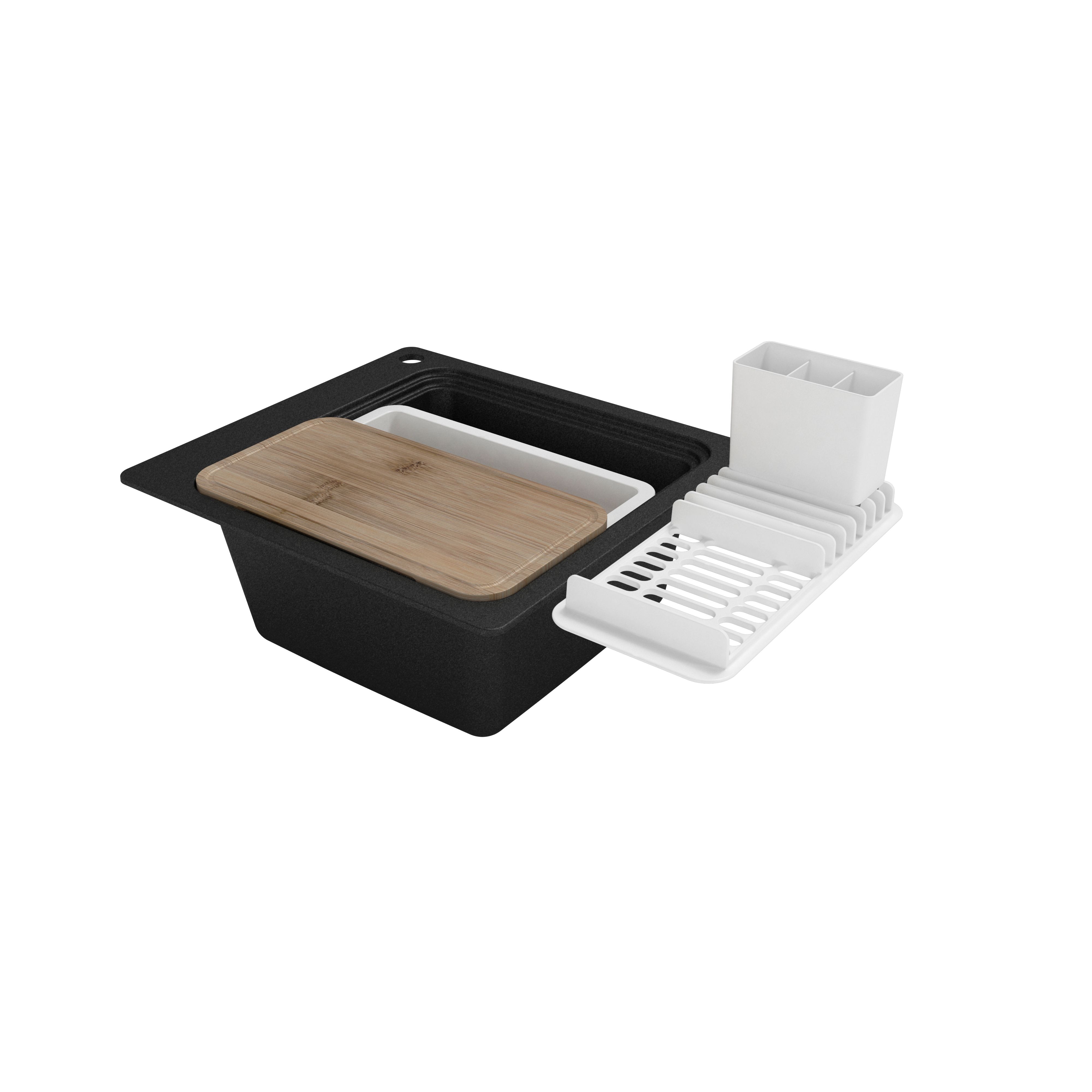 Chiuveta cuart compozit, reversibila, 56.4 x 51.1 cm, adancime 23.4 cm, negru  GoodHome
