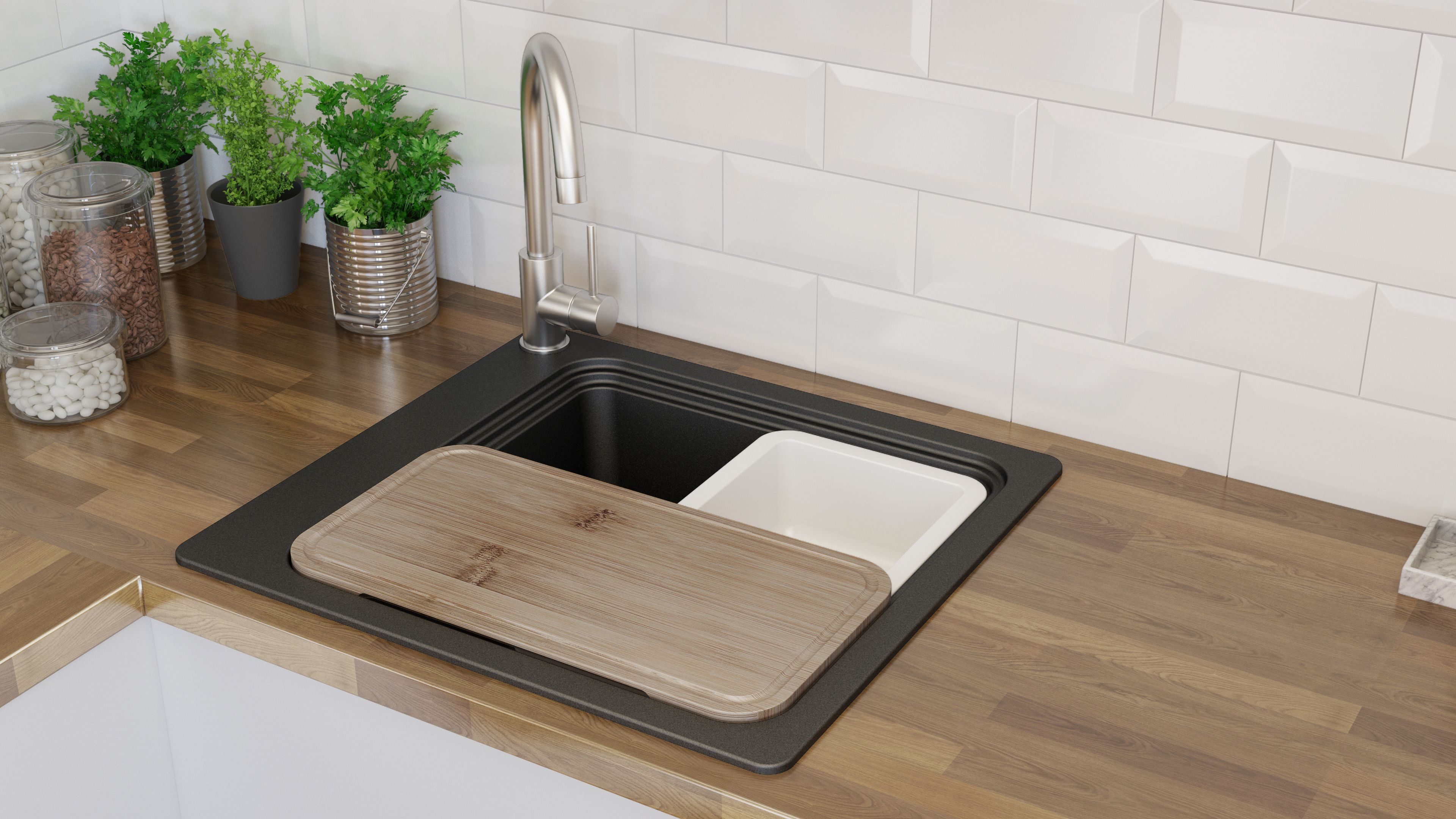 Chiuveta cuart compozit, reversibila, 56.4 x 51.1 cm, adancime 23.4 cm, negru  GoodHome