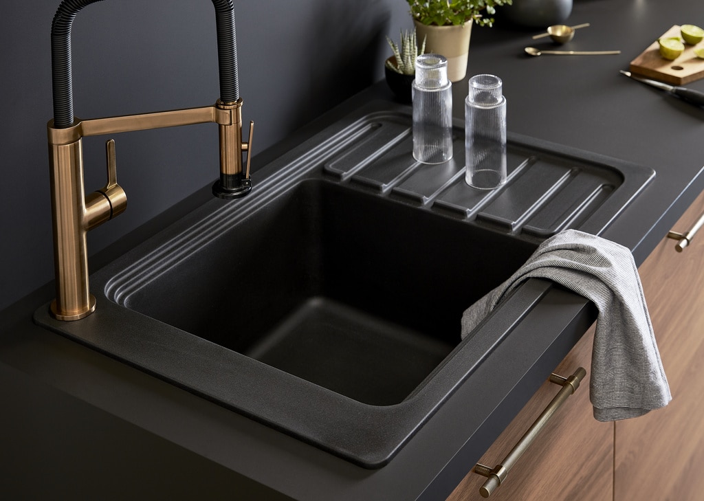 Chiuveta bucatarie GoodHome Romesco, 1 cuva, compozit, accesorii, negru