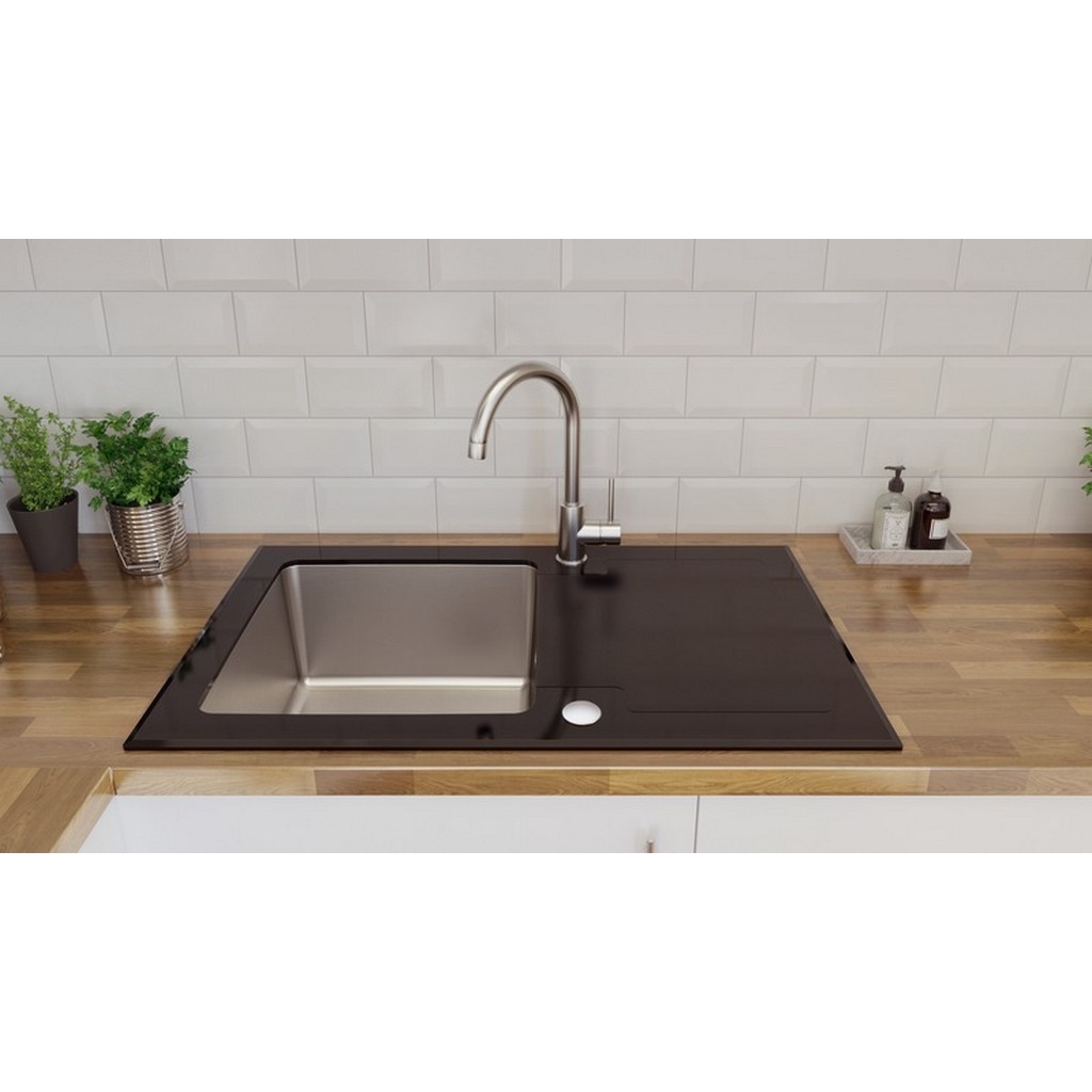 Chiuveta inox/sticla Christianna, 86 x 51 cm, adancime 22.3 cm, negru