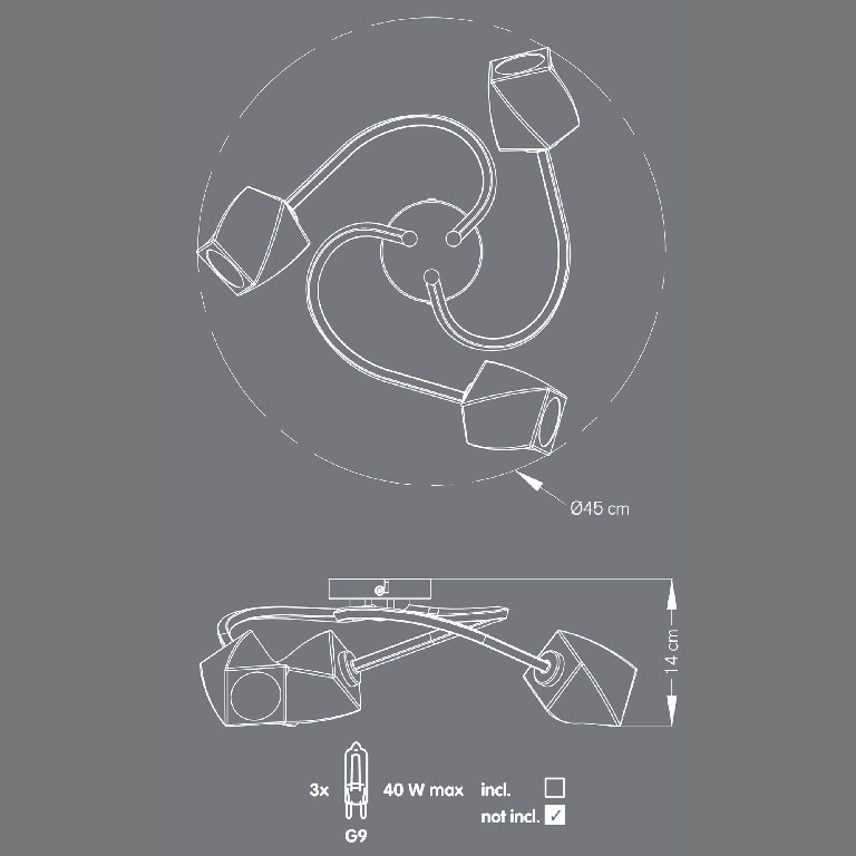 Plafoniera, 3 x 40 W, argintiu, otel si sticla • Colours Glacies